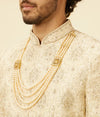 Cream Maroon Floral Trellis Patterned Sherwani Set