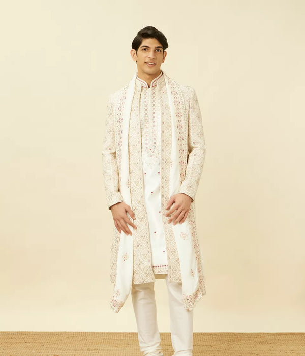 Warm White Sherwani with Embroidery