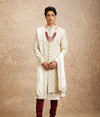 Cream Maroon Floral Trellis Patterned Sherwani Set