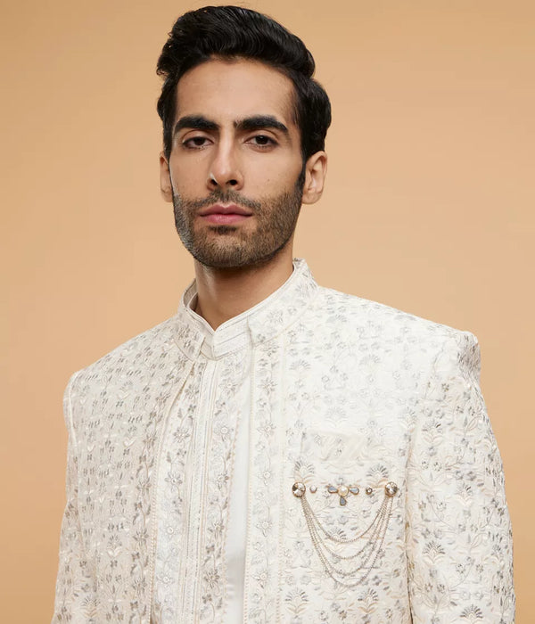Warm White Sherwani with Embroidery